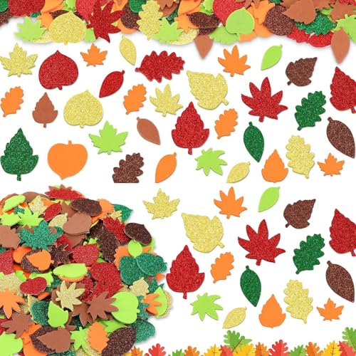 dinghaole 300 Stück Herbst Aufkleber, Ahornblatt Aufkleber Herbstblatt Dekorationen, Herbstblätter Sticker, Blatt Aufkleber Filz, Bastelset Herbst für Herbstdeko, Erntedankfest Party von dinghaole