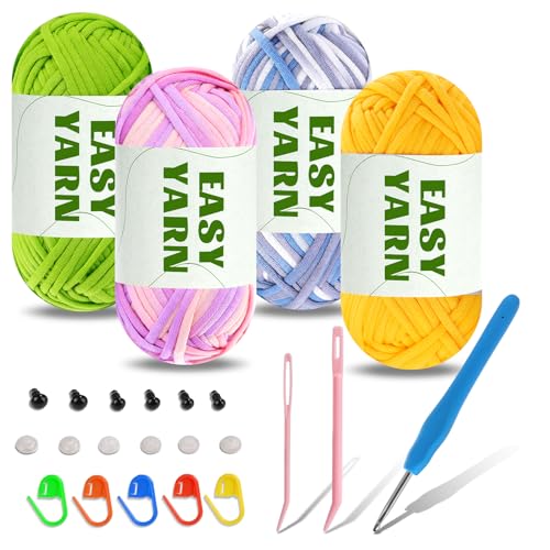 4x50g Easy Yarn, Chunky Yarn for Crochet, Anfänger Häkelgarn, Häkelgarn für Anfänger mit leicht zu sehenden Stichen, Häkelnadel, nicht leicht zu brechen, einfaches Garn für Anfänger von dipeer