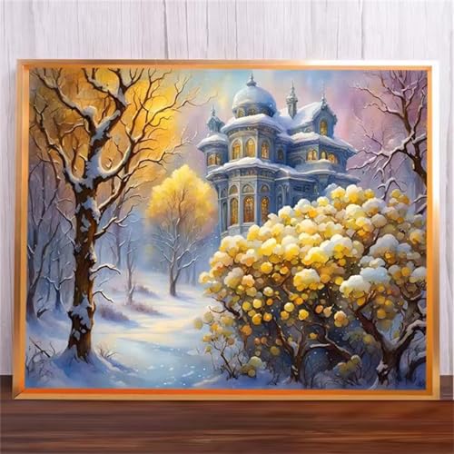 Baum-Schnee-Szene Malen Nach Zahlen Erwachsene,DIY Framed DIY Handgemalt Ölgemälde Leinwand Kits Mit Pinsels und Acrylfarbe Als Geschenke und Heimdekoration 45x60cm von ditlvy