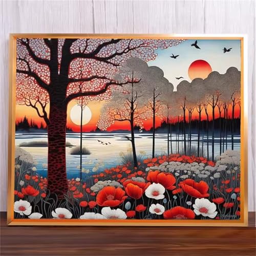 Baumblume Malen Nach Zahlen Erwachsene,DIY Framed DIY Handgemalt Ölgemälde Leinwand Kits Mit Pinsels und Acrylfarbe Als Geschenke und Heimdekoration 30x40cm von ditlvy