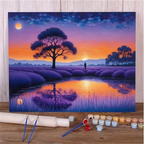 Baumlandschaft Malen Nach Zahlen Erwachsene,DIY Framed DIY Handgemalt Ölgemälde Leinwand Kits Mit Pinsels und Acrylfarbe Als Geschenke und Heimdekoration 45x60cm von ditlvy