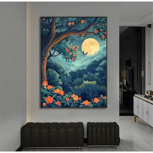 Baummond Malen Nach Zahlen Erwachsene,DIY Framed DIY Handgemalt Ölgemälde Leinwand Kits Mit Pinsels und Acrylfarbe Als Geschenke und Heimdekoration 45x60cm von ditlvy