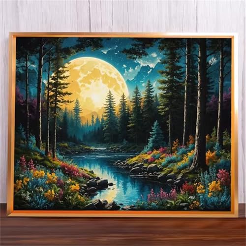 Baummond Malen Nach Zahlen Erwachsene,DIY Framed DIY Handgemalt Ölgemälde Leinwand Kits Mit Pinsels und Acrylfarbe Als Geschenke und Heimdekoration 50x65cm von ditlvy