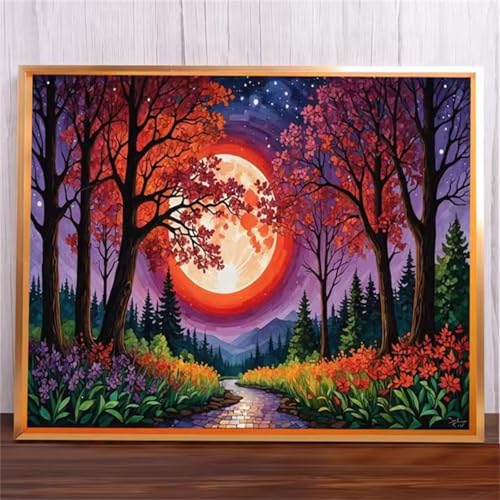 Baummond Malen Nach Zahlen Erwachsene,DIY Framed DIY Handgemalt Ölgemälde Leinwand Kits Mit Pinsels und Acrylfarbe Als Geschenke und Heimdekoration 60x75cm von ditlvy