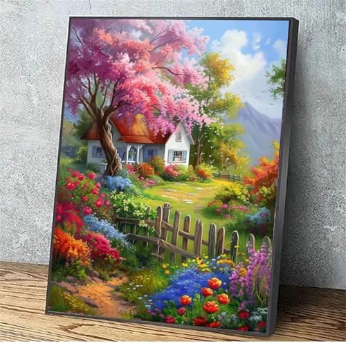 Blick auf den Garten Malen Nach Zahlen Erwachsene,DIY Framed DIY Handgemalt Ölgemälde Leinwand Kits Mit Pinsels und Acrylfarbe Als Geschenke und Heimdekoration 30x40cm von ditlvy