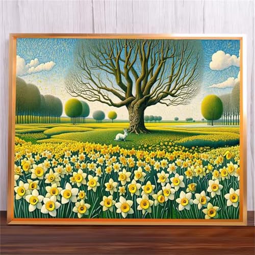 Blumenbaum Malen Nach Zahlen Erwachsene,DIY Framed DIY Handgemalt Ölgemälde Leinwand Kits Mit Pinsels und Acrylfarbe Als Geschenke und Heimdekoration 30x40cm von ditlvy