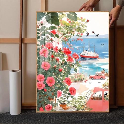 Blumenboot Malen Nach Zahlen Erwachsene,Without Framed DIY Handgemalt Ölgemälde Leinwand Kits Mit Pinsels und Acrylfarbe Als Geschenke und Heimdekoration 60x75cm von ditlvy