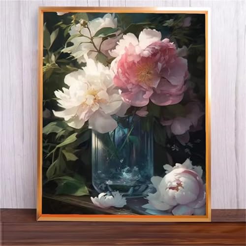 Blumenkunst Malen Nach Zahlen Erwachsene,DIY Framed DIY Handgemalt Ölgemälde Leinwand Kits Mit Pinsels und Acrylfarbe Als Geschenke und Heimdekoration 45x60cm von ditlvy