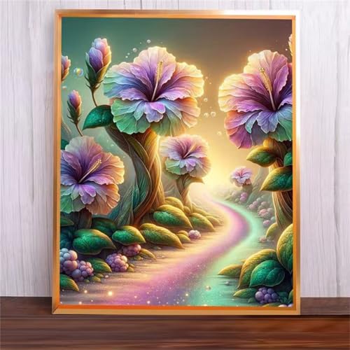 Blumenweg Malen Nach Zahlen Erwachsene,DIY Framed DIY Handgemalt Ölgemälde Leinwand Kits Mit Pinsels und Acrylfarbe Als Geschenke und Heimdekoration 50x65cm von ditlvy