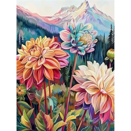 Bunte Wildblumen Malen Nach Zahlen Erwachsene,DIY Framed DIY Handgemalt Ölgemälde Leinwand Kits Mit Pinsels und Acrylfarbe Als Geschenke und Heimdekoration 50x65cm von ditlvy