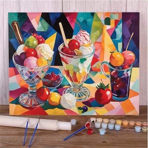 Desserts Malen Nach Zahlen Erwachsene,DIY Framed DIY Handgemalt Ölgemälde Leinwand Kits Mit Pinsels und Acrylfarbe Als Geschenke und Heimdekoration 45x60cm von ditlvy