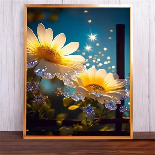 Gelbe Blume Malen Nach Zahlen Erwachsene,DIY Framed DIY Handgemalt Ölgemälde Leinwand Kits Mit Pinsels und Acrylfarbe Als Geschenke und Heimdekoration 45x60cm von ditlvy