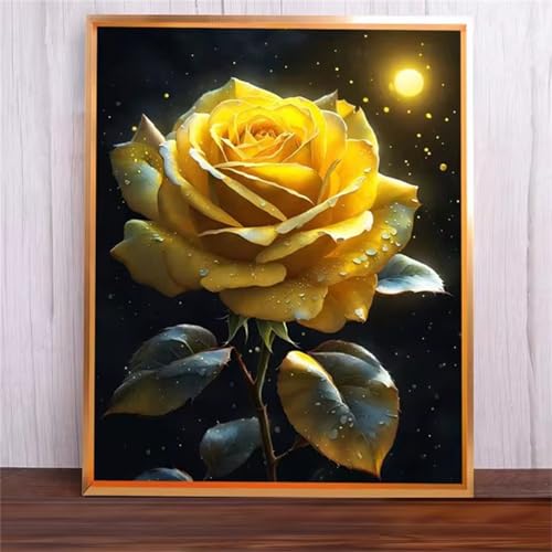 Gelbe Mondblumen Malen Nach Zahlen Erwachsene,DIY Framed DIY Handgemalt Ölgemälde Leinwand Kits Mit Pinsels und Acrylfarbe Als Geschenke und Heimdekoration 60x75cm von ditlvy