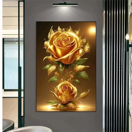 Goldene Rosen Malen Nach Zahlen Erwachsene,Without Framed DIY Handgemalt Ölgemälde Leinwand Kits Mit Pinsels und Acrylfarbe Als Geschenke und Heimdekoration 55x70cm von ditlvy