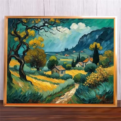 Grüne Landschaft Malen Nach Zahlen Erwachsene,Without Framed DIY Handgemalt Ölgemälde Leinwand Kits Mit Pinsels und Acrylfarbe Als Geschenke und Heimdekoration 45x60cm von ditlvy