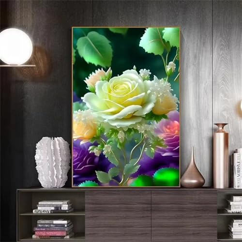 Grüne Rosen Malen Nach Zahlen Erwachsene,DIY Framed DIY Handgemalt Ölgemälde Leinwand Kits Mit Pinsels und Acrylfarbe Als Geschenke und Heimdekoration 55x70cm von ditlvy