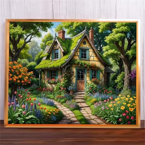 Grünes Haus Malen Nach Zahlen Erwachsene,Without Framed DIY Handgemalt Ölgemälde Leinwand Kits Mit Pinsels und Acrylfarbe Als Geschenke und Heimdekoration 40x50cm von ditlvy