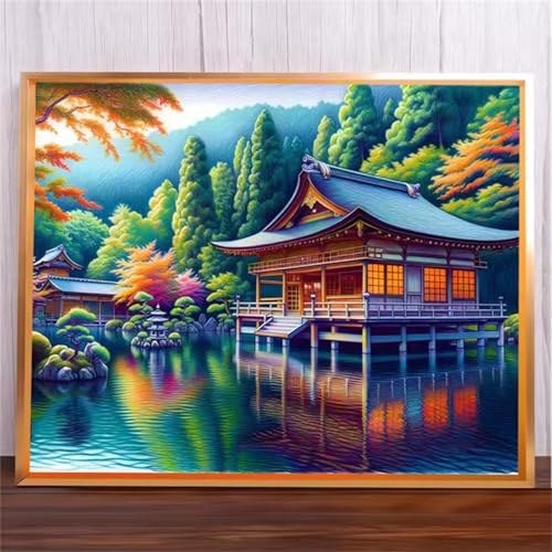 Haus am See Malen Nach Zahlen Erwachsene,DIY Framed DIY Handgemalt Ölgemälde Leinwand Kits Mit Pinsels und Acrylfarbe Als Geschenke und Heimdekoration 30x40cm von ditlvy