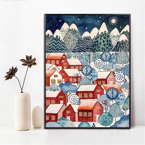 Hausbäume Malen Nach Zahlen Erwachsene,DIY Framed DIY Handgemalt Ölgemälde Leinwand Kits Mit Pinsels und Acrylfarbe Als Geschenke und Heimdekoration 30x40cm von ditlvy