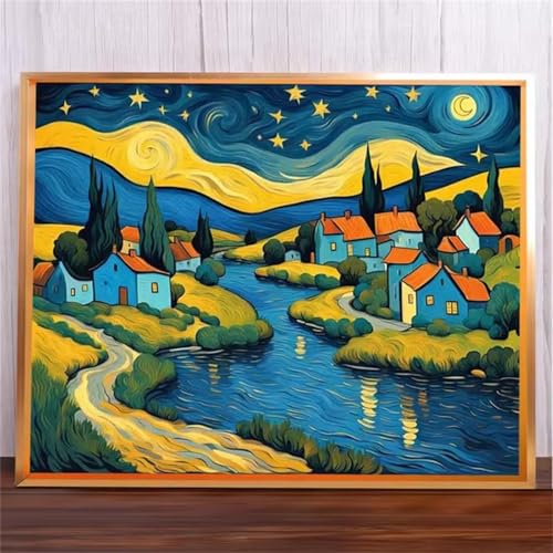 Hausfluss Malen Nach Zahlen Erwachsene,DIY Framed DIY Handgemalt Ölgemälde Leinwand Kits Mit Pinsels und Acrylfarbe Als Geschenke und Heimdekoration 30x40cm von ditlvy