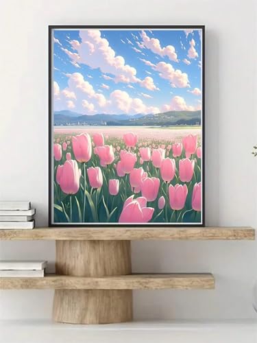 Himmelstulpen Malen Nach Zahlen Erwachsene,DIY Framed DIY Handgemalt Ölgemälde Leinwand Kits Mit Pinsels und Acrylfarbe Als Geschenke und Heimdekoration 55x70cm von ditlvy