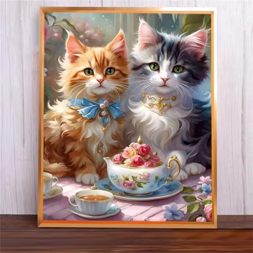 Hübsche Katze Malen Nach Zahlen Erwachsene,DIY Framed DIY Handgemalt Ölgemälde Leinwand Kits Mit Pinsels und Acrylfarbe Als Geschenke und Heimdekoration 40x50cm von ditlvy