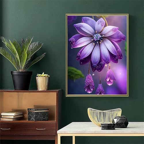 Lila Blume Malen Nach Zahlen Erwachsene,DIY Framed DIY Handgemalt Ölgemälde Leinwand Kits Mit Pinsels und Acrylfarbe Als Geschenke und Heimdekoration 50x65cm von ditlvy