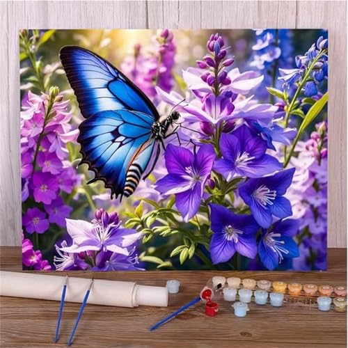 Lila Blume Malen Nach Zahlen Erwachsene,DIY Framed DIY Handgemalt Ölgemälde Leinwand Kits Mit Pinsels und Acrylfarbe Als Geschenke und Heimdekoration 55x70cm von ditlvy