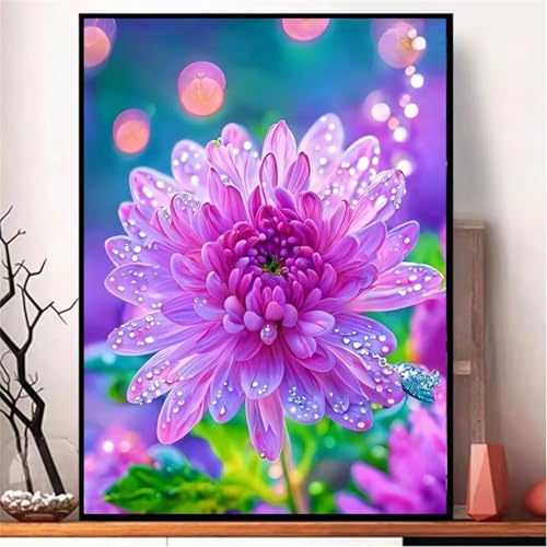 Lila Blume Malen Nach Zahlen Erwachsene,DIY Framed DIY Handgemalt Ölgemälde Leinwand Kits Mit Pinsels und Acrylfarbe Als Geschenke und Heimdekoration 55x70cm von ditlvy