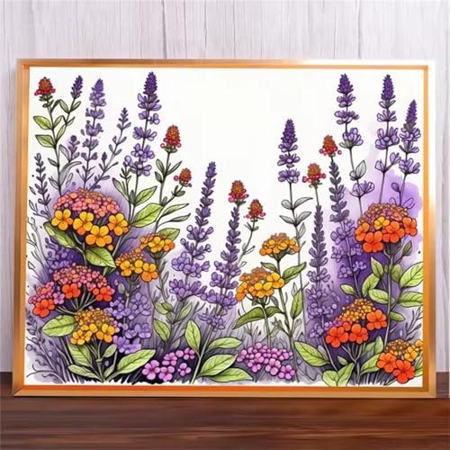 Lila Blumen Malen Nach Zahlen Erwachsene,DIY Framed DIY Handgemalt Ölgemälde Leinwand Kits Mit Pinsels und Acrylfarbe Als Geschenke und Heimdekoration 30x40cm von ditlvy