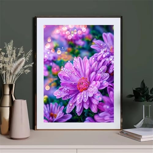 Lila Blumen Malen Nach Zahlen Erwachsene,DIY Framed DIY Handgemalt Ölgemälde Leinwand Kits Mit Pinsels und Acrylfarbe Als Geschenke und Heimdekoration 30x40cm von ditlvy