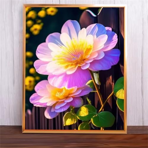 Lila Blumen Malen Nach Zahlen Erwachsene,DIY Framed DIY Handgemalt Ölgemälde Leinwand Kits Mit Pinsels und Acrylfarbe Als Geschenke und Heimdekoration 40x50cm von ditlvy