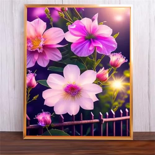 Lila Blumen Malen Nach Zahlen Erwachsene,DIY Framed DIY Handgemalt Ölgemälde Leinwand Kits Mit Pinsels und Acrylfarbe Als Geschenke und Heimdekoration 45x60cm von ditlvy