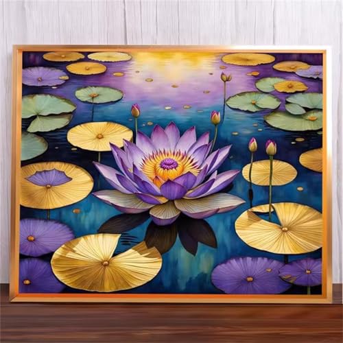 Lila Lotusblume Malen Nach Zahlen Erwachsene,DIY Framed DIY Handgemalt Ölgemälde Leinwand Kits Mit Pinsels und Acrylfarbe Als Geschenke und Heimdekoration 55x70cm von ditlvy