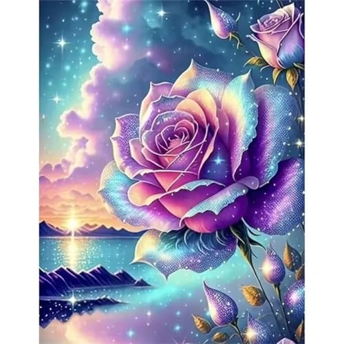 Lila Rose Malen Nach Zahlen Erwachsene,DIY Framed DIY Handgemalt Ölgemälde Leinwand Kits Mit Pinsels und Acrylfarbe Als Geschenke und Heimdekoration 55x70cm von ditlvy