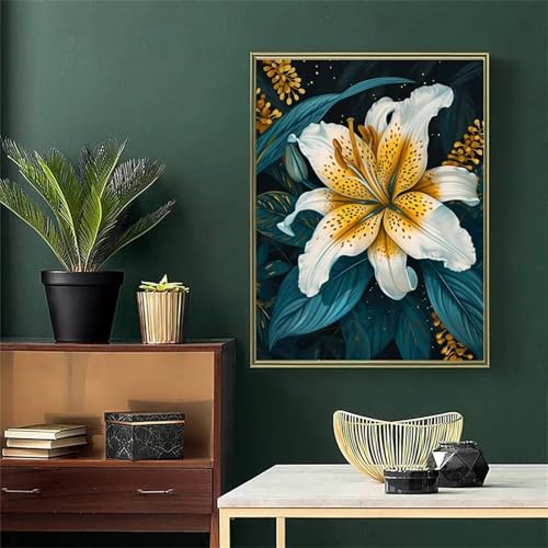 Lilien Malen Nach Zahlen Erwachsene,DIY Framed DIY Handgemalt Ölgemälde Leinwand Kits Mit Pinsels und Acrylfarbe Als Geschenke und Heimdekoration 50x65cm von ditlvy