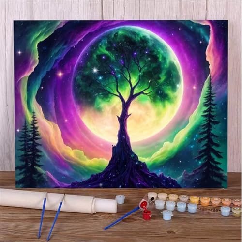 Mondbaum Malen Nach Zahlen Erwachsene,DIY Framed DIY Handgemalt Ölgemälde Leinwand Kits Mit Pinsels und Acrylfarbe Als Geschenke und Heimdekoration 40x50cm von ditlvy