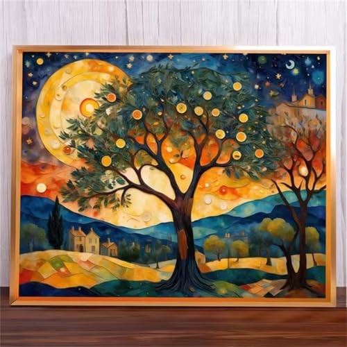 Mondbaumlandschaft Malen Nach Zahlen Erwachsene,DIY Framed DIY Handgemalt Ölgemälde Leinwand Kits Mit Pinsels und Acrylfarbe Als Geschenke und Heimdekoration 30x40cm von ditlvy