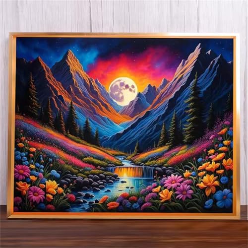 Mondberggipfel Malen Nach Zahlen Erwachsene,DIY Framed DIY Handgemalt Ölgemälde Leinwand Kits Mit Pinsels und Acrylfarbe Als Geschenke und Heimdekoration 50x65cm von ditlvy