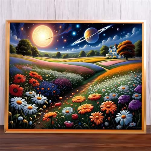 Mondblume Malen Nach Zahlen Erwachsene,DIY Framed DIY Handgemalt Ölgemälde Leinwand Kits Mit Pinsels und Acrylfarbe Als Geschenke und Heimdekoration 50x65cm von ditlvy