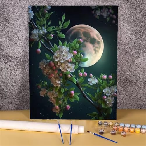 Nachtblumen Malen Nach Zahlen Erwachsene,DIY Framed DIY Handgemalt Ölgemälde Leinwand Kits Mit Pinsels und Acrylfarbe Als Geschenke und Heimdekoration 30x40cm von ditlvy