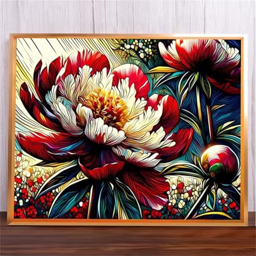 Pfingstrosenblume Malen Nach Zahlen Erwachsene,DIY Framed DIY Handgemalt Ölgemälde Leinwand Kits Mit Pinsels und Acrylfarbe Als Geschenke und Heimdekoration 30x40cm von ditlvy