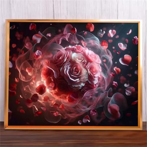 Rosa Blumen Malen Nach Zahlen Erwachsene,DIY Framed DIY Handgemalt Ölgemälde Leinwand Kits Mit Pinsels und Acrylfarbe Als Geschenke und Heimdekoration 55x70cm von ditlvy