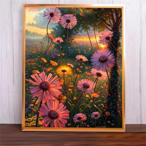 Rosa Blumenlandschaft Malen Nach Zahlen Erwachsene,Without Framed DIY Handgemalt Ölgemälde Leinwand Kits Mit Pinsels und Acrylfarbe Als Geschenke und Heimdekoration 30x40cm von ditlvy