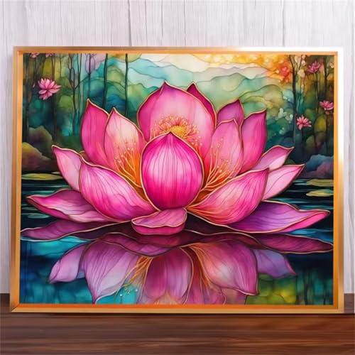 Rosa Lotusblume Malen Nach Zahlen Erwachsene,DIY Framed DIY Handgemalt Ölgemälde Leinwand Kits Mit Pinsels und Acrylfarbe Als Geschenke und Heimdekoration 55x70cm von ditlvy