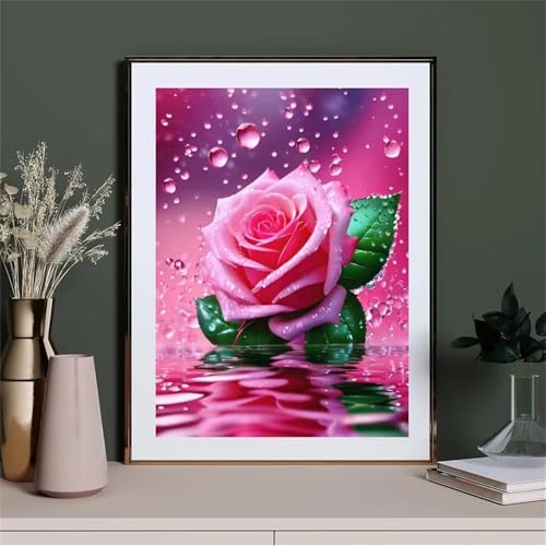 Rosa Rose Malen Nach Zahlen Erwachsene,DIY Framed DIY Handgemalt Ölgemälde Leinwand Kits Mit Pinsels und Acrylfarbe Als Geschenke und Heimdekoration 60x75cm von ditlvy