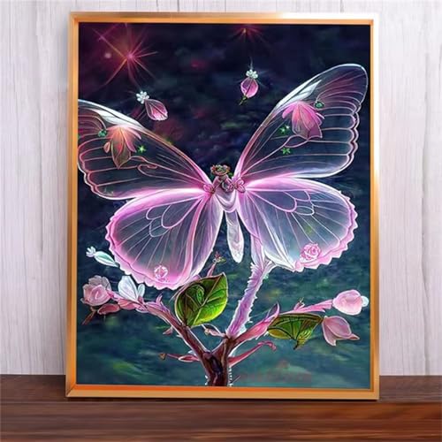 Rosa Schmetterling Malen Nach Zahlen Erwachsene,DIY Framed DIY Handgemalt Ölgemälde Leinwand Kits Mit Pinsels und Acrylfarbe Als Geschenke und Heimdekoration 40x50cm von ditlvy