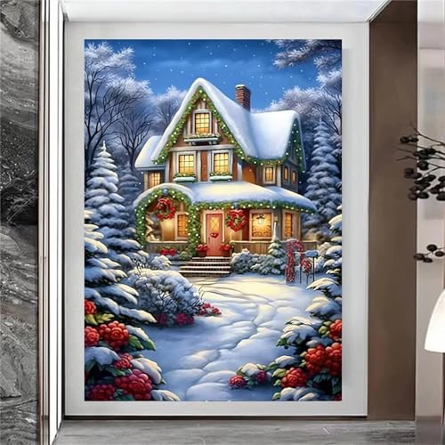 Schneehaus Malen Nach Zahlen Erwachsene,DIY Framed DIY Handgemalt Ölgemälde Leinwand Kits Mit Pinsels und Acrylfarbe Als Geschenke und Heimdekoration 45x60cm von ditlvy