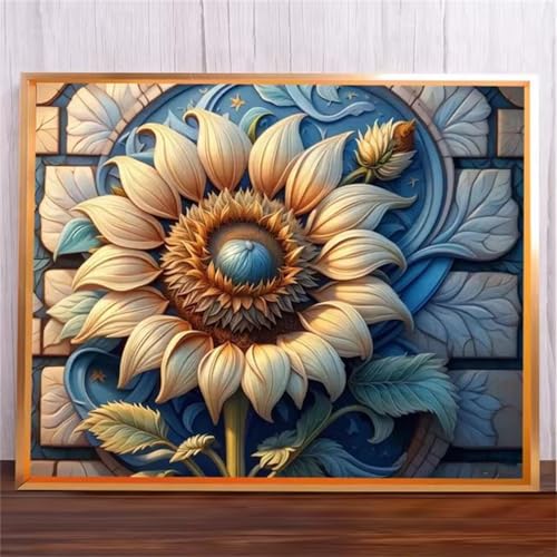 Sonnenblume pflanzen Malen Nach Zahlen Erwachsene,DIY Framed DIY Handgemalt Ölgemälde Leinwand Kits Mit Pinsels und Acrylfarbe Als Geschenke und Heimdekoration 55x70cm von ditlvy