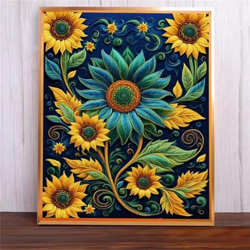 Sonnenblumenkunst Malen Nach Zahlen Erwachsene,DIY Framed DIY Handgemalt Ölgemälde Leinwand Kits Mit Pinsels und Acrylfarbe Als Geschenke und Heimdekoration 40x50cm von ditlvy